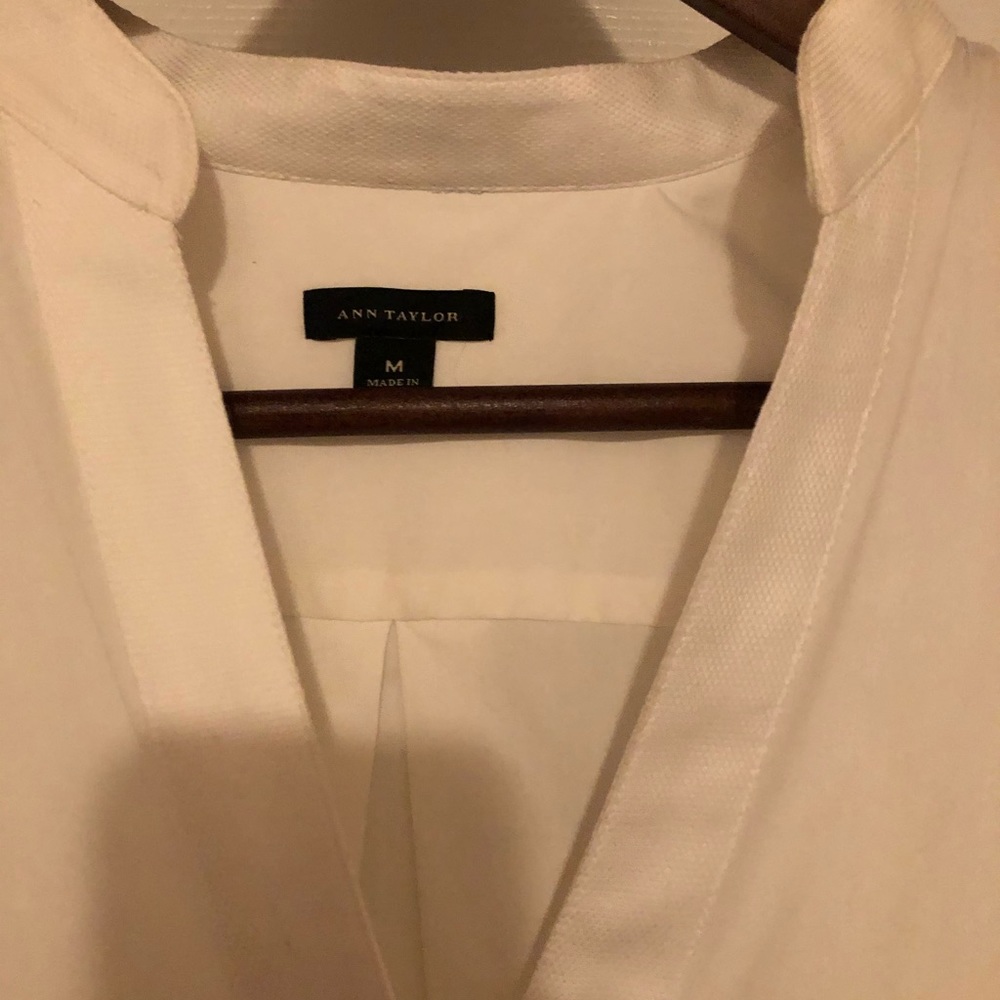 Ann Taylor Crisp White Mandarin Collar Shirt